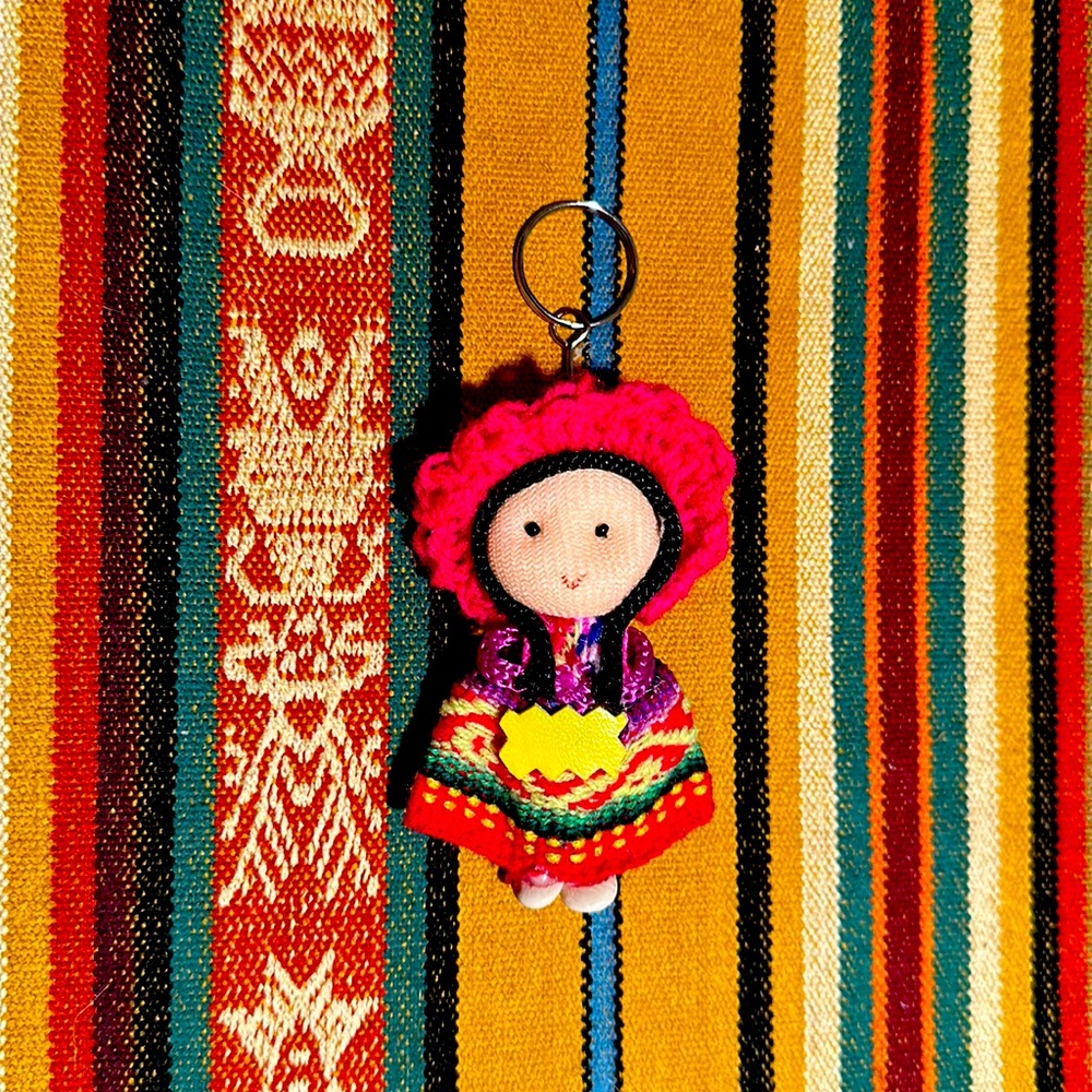 Gift Xmas Collectible miniature doll key chain hot pink crochet brand new red